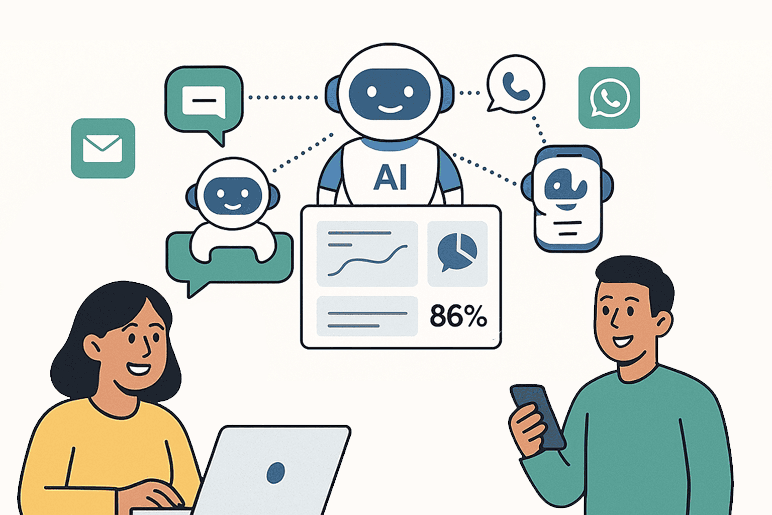 AI-chatbot automatiseert klantenservice via e-mail, chat, telefoon en WhatsApp.