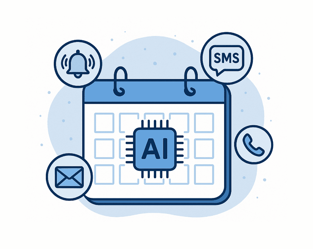 AI-gestuurde afspraakherinneringen en planning via e-mail, sms en telefoon.