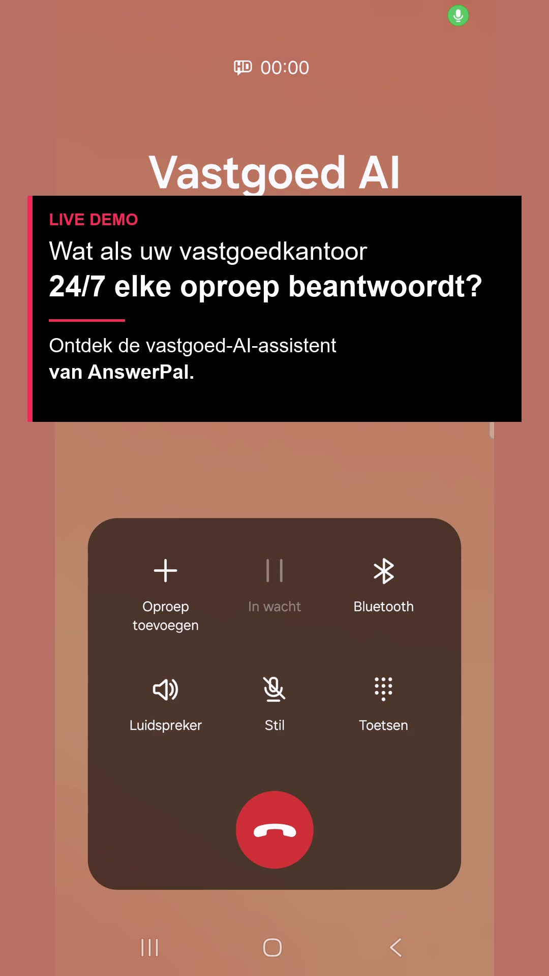 AnswerPal verwerkt een live vastgoedtelefoongesprek in het portaal